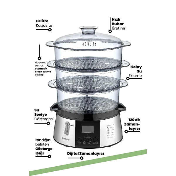 cookfit 10 liter digital steamer with digital display 120 minutes timer